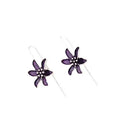 Purple flower-shaped alloy earrings with retro design and electroplated finish
