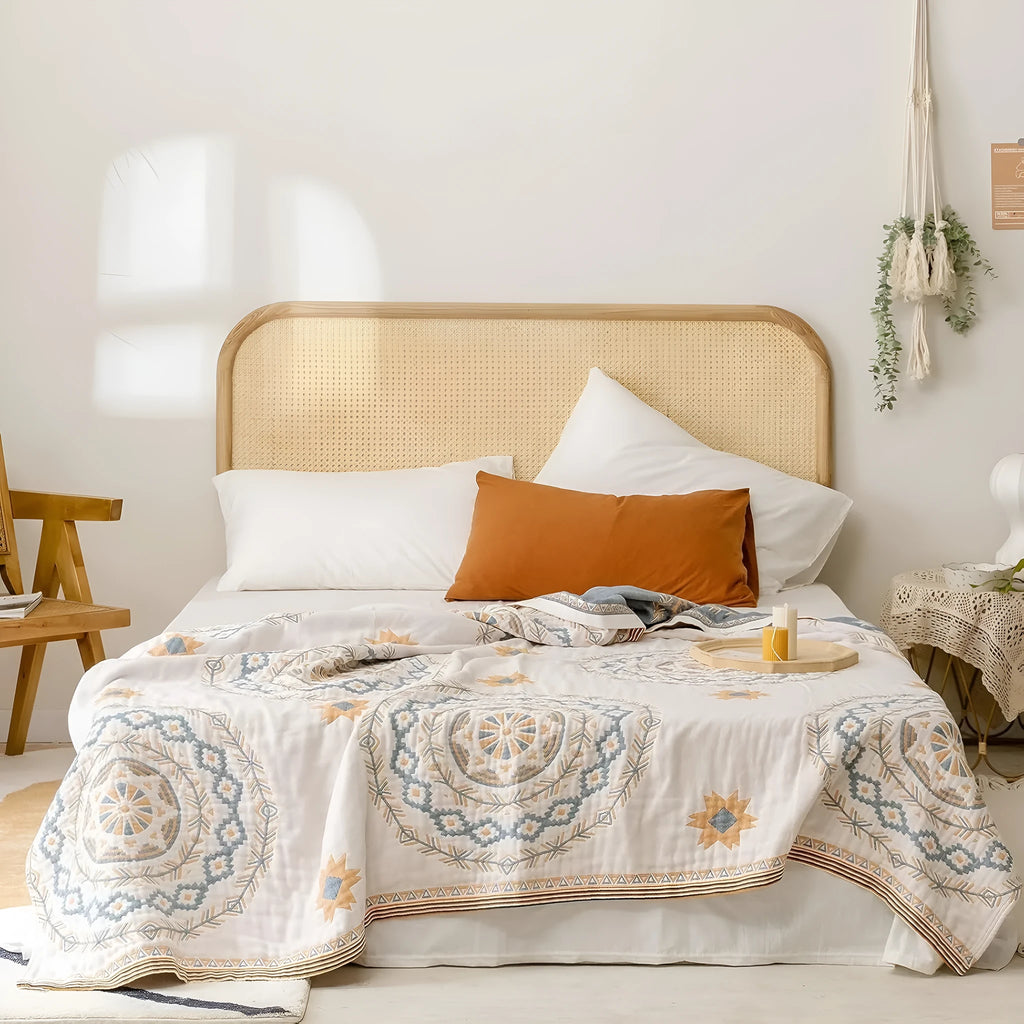 Cotton towel blanket with geometric pattern in modern simplicity style showing size options