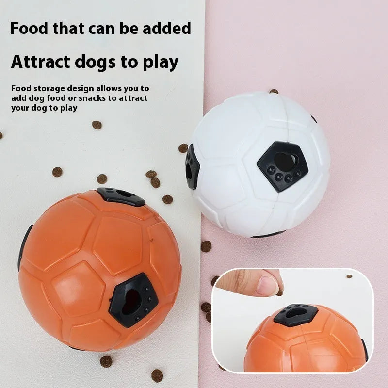 Orange and white TPR rubber dog toy ball showing hollow and dental stick design options