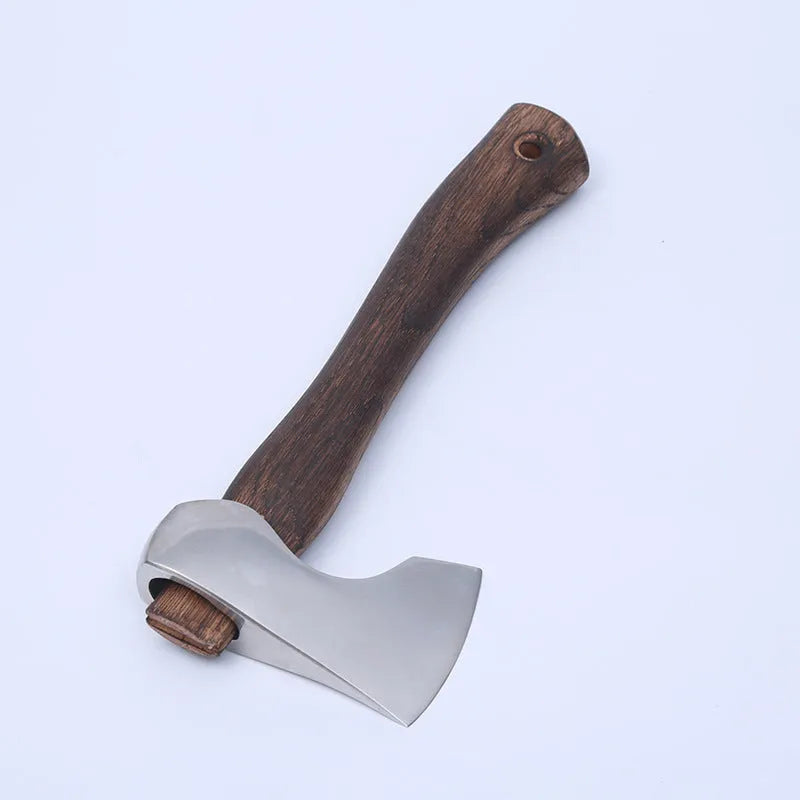 Camping axe with wooden handle and high carbon steel head for outdoor wood chopping