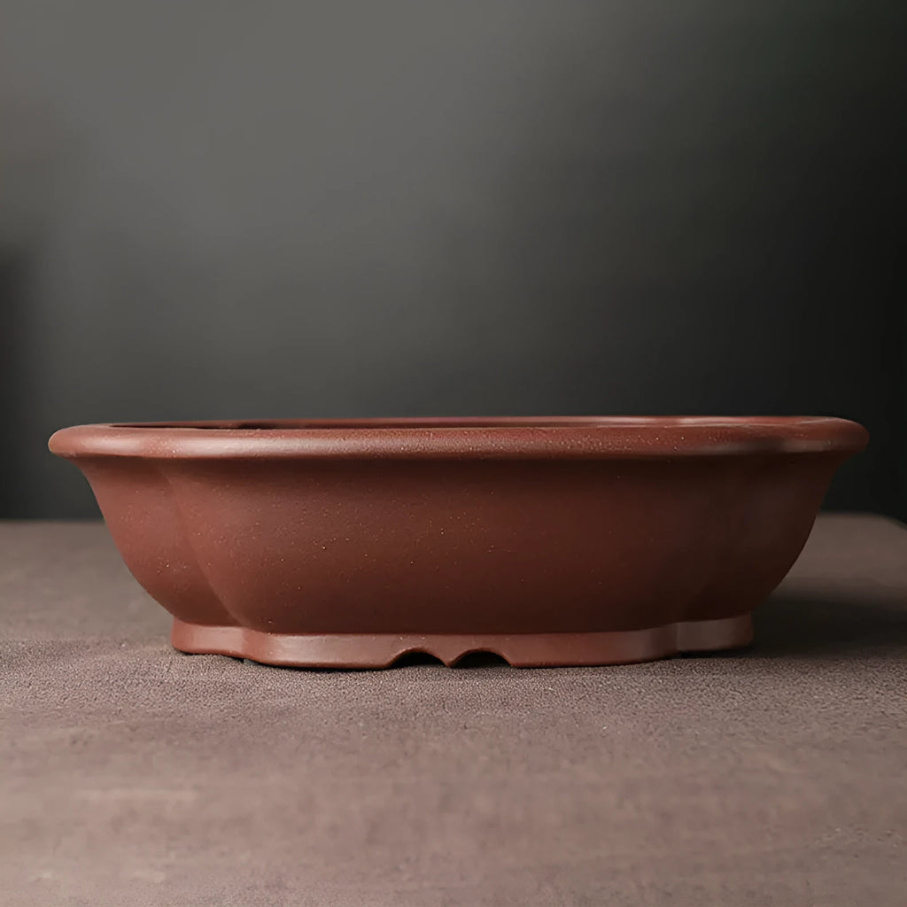 Handmade purple clay bonsai basin with classical Chinese design and 25cm length dimensions