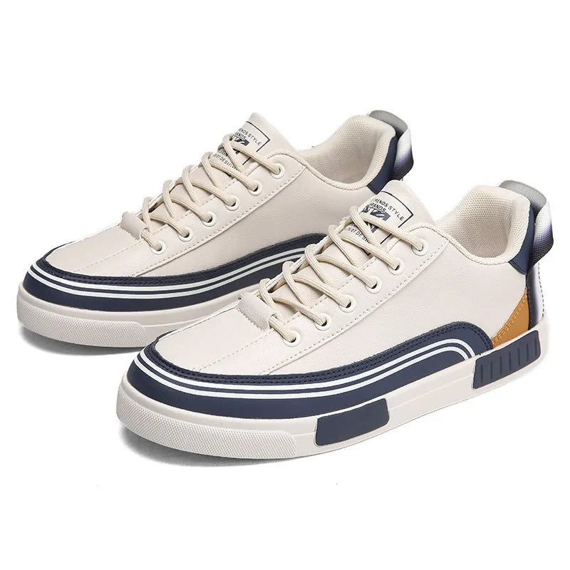 Men's canvas mesh casual shoes in beige, white, and green with round toe and flat heel