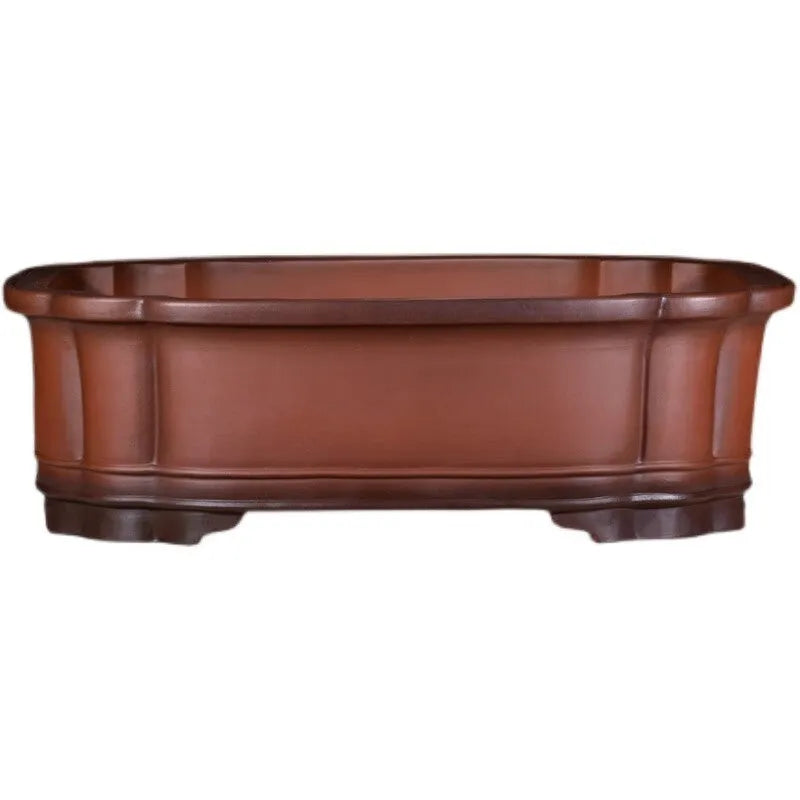 Chinese-style purple clay flowerpot with antique crabapple decoration and jade belt detailing