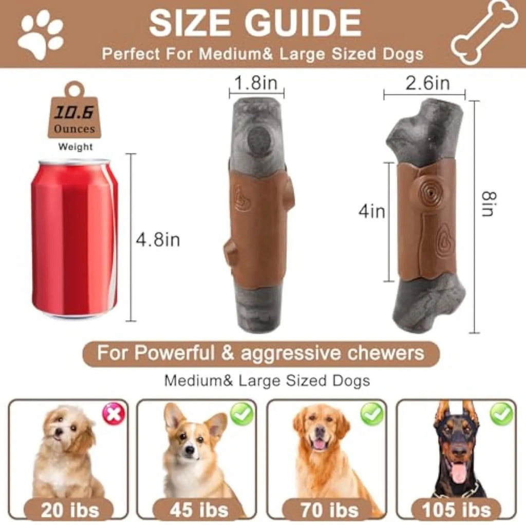 Large brown branch-shaped nylon dog chew toy for aggressive large breed dogs.