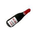 Plush wine bottle shaped pet toy for dogs and cats in assorted colours.
