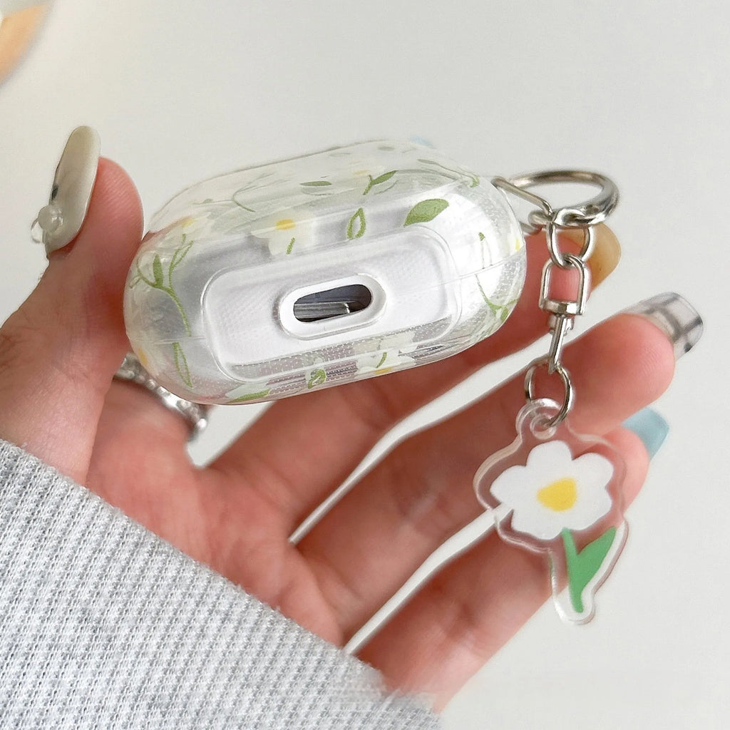 White floral patterned transparent TPU protective cover for Apple AirPods charging case