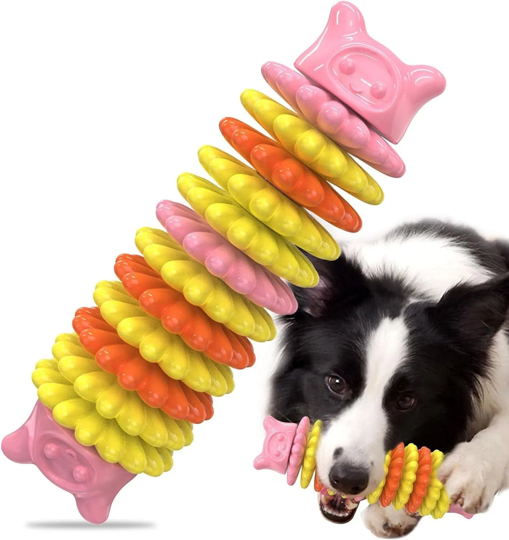 Blue natural rubber caterpillar-shaped dog chew toy for aggressive chewers