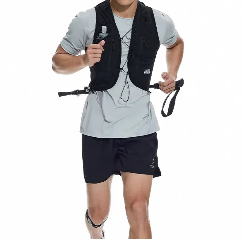 Men's black spandex running shorts with laser-stitched seams for breathability, shown in an athletic pose.