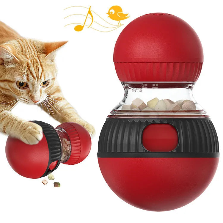 Super ball colour rotating cat toy with sound effects and food dropping mechanism