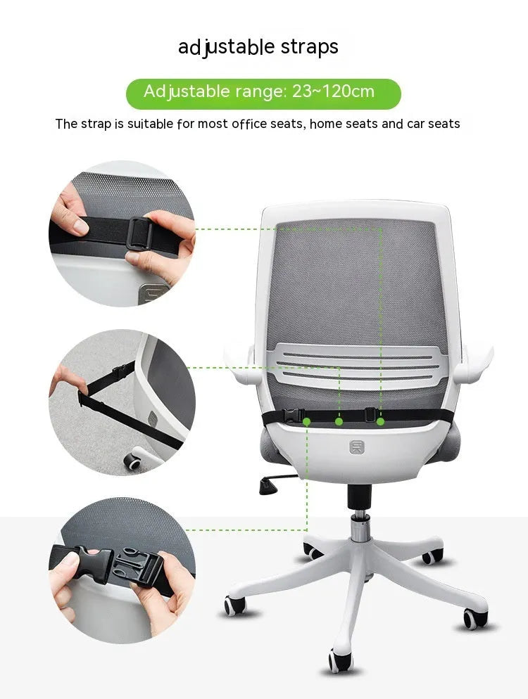 Memory foam car and office chair cushion with fixed attachment strap