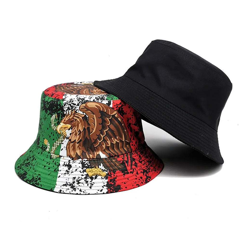 Retro bucket hat with eagle pattern design in medium size fitting 56-58cm head circumference