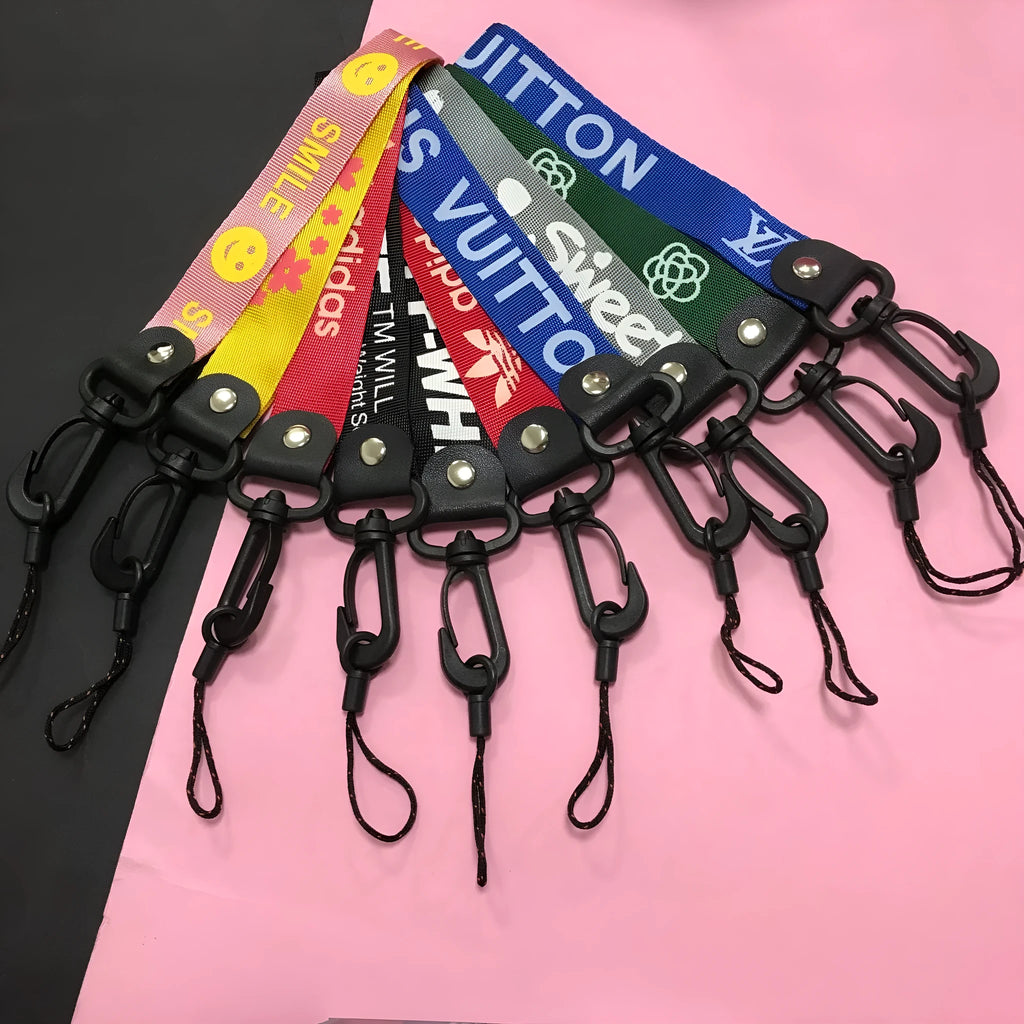 25cm wide short mobile phone lanyard with 2-in-1 hooks, printed polyester ID card wrist strap in mixed colours