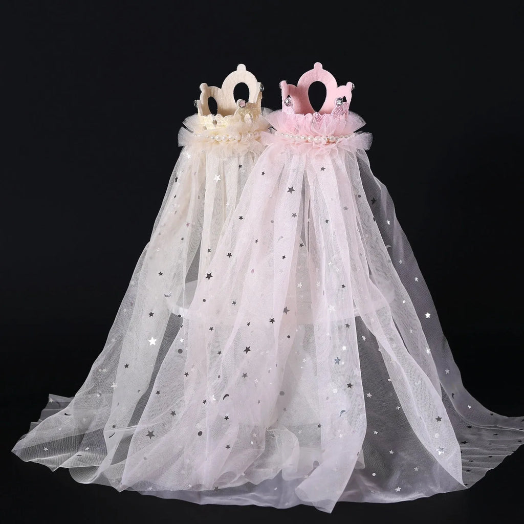 Pet wedding princess crown headdress for cats with cotton polyester construction and veil options