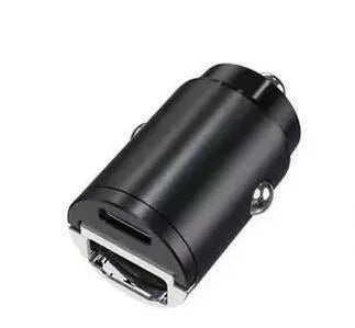 Mini black car cigarette lighter charger with zinc alloy construction measuring 45mm