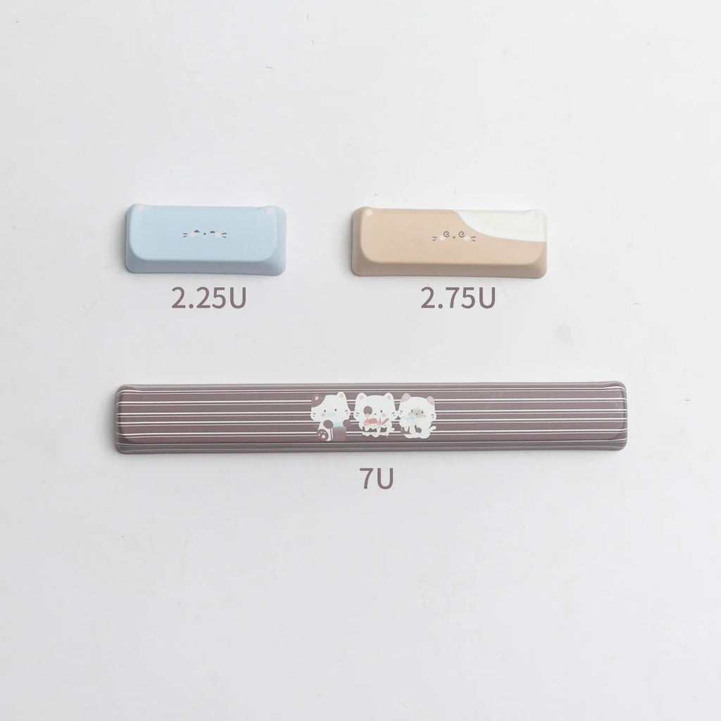 Sea Salt Cat PBT sublimation keycap set for mechanical keyboards showing 26mm profile and March Past supplements