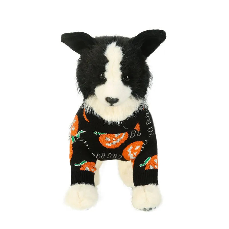 Black dog sweater with pumpkin pattern for Halloween in sizes S to XXL