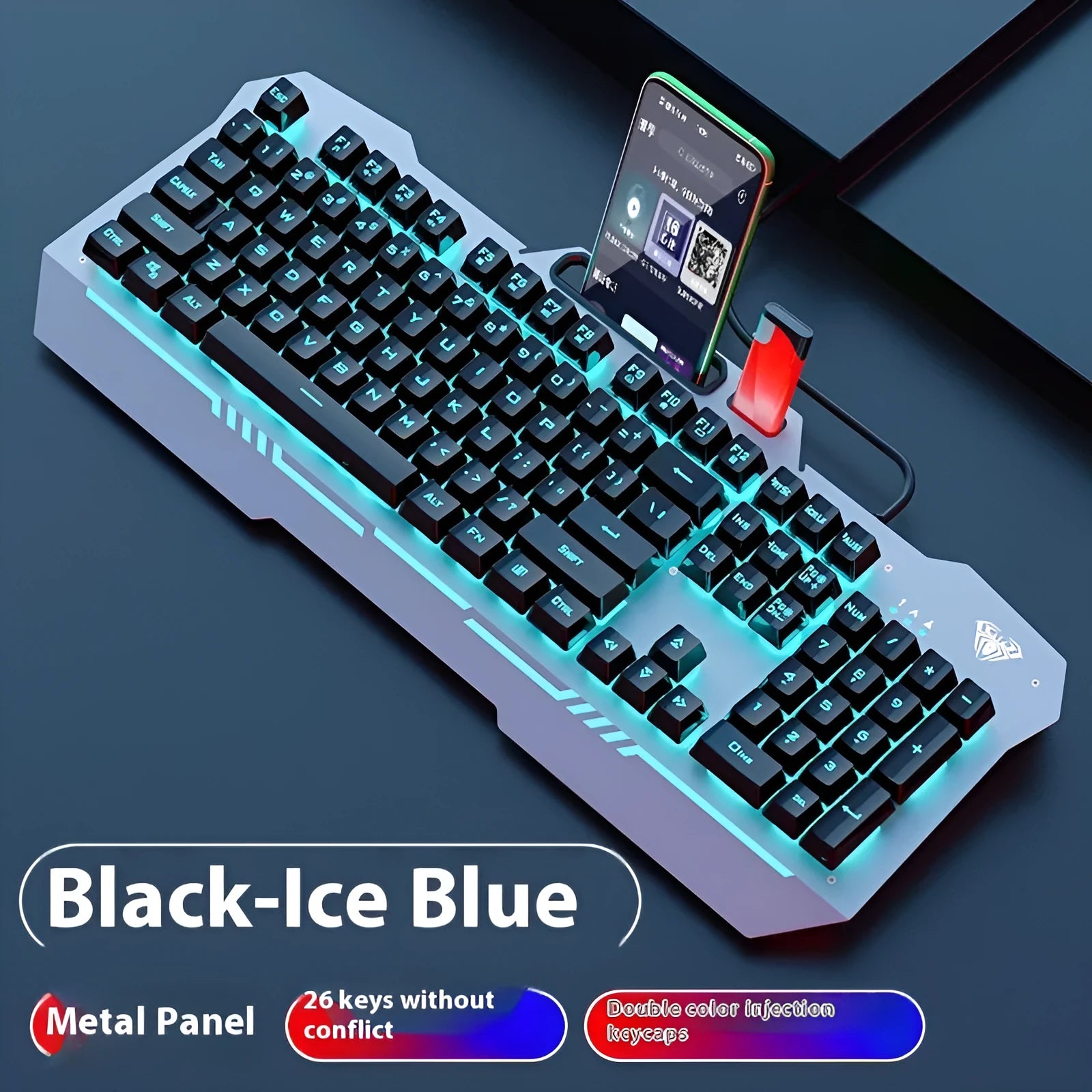 Mechanical keyboard gaming bundle with metal construction and LED lighting in colour box packaging