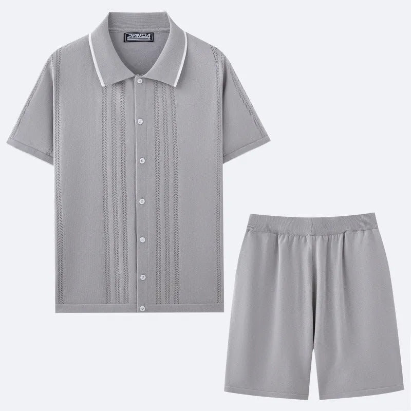 Business casual two-piece set with short sleeve top and matching shorts in Tencel viscose fabric