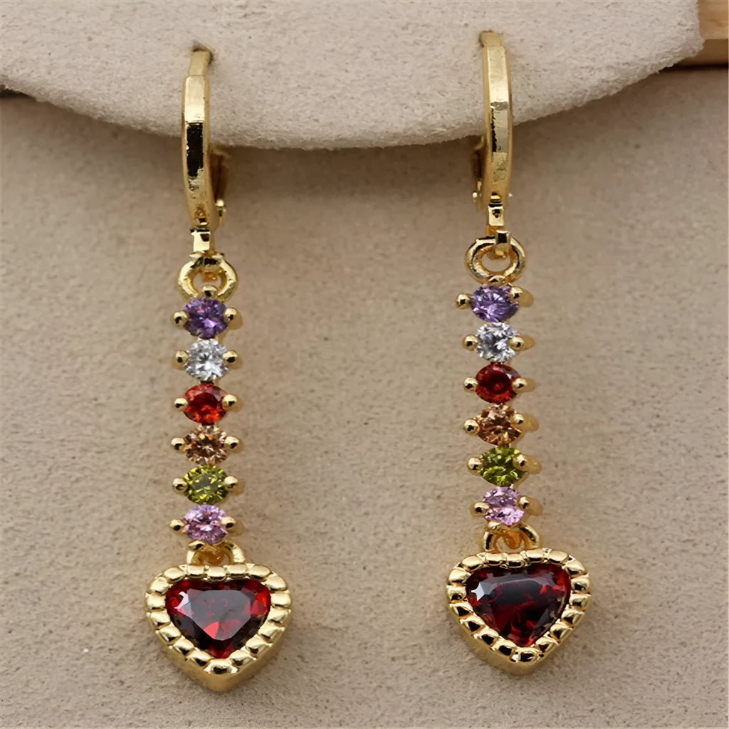 Women's gold and silver heart-shaped alloy earrings with electroplated finish