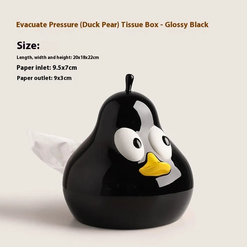 Cute pear-shaped ceramic tissue box in white porcelain with animal design, available in green or black colours