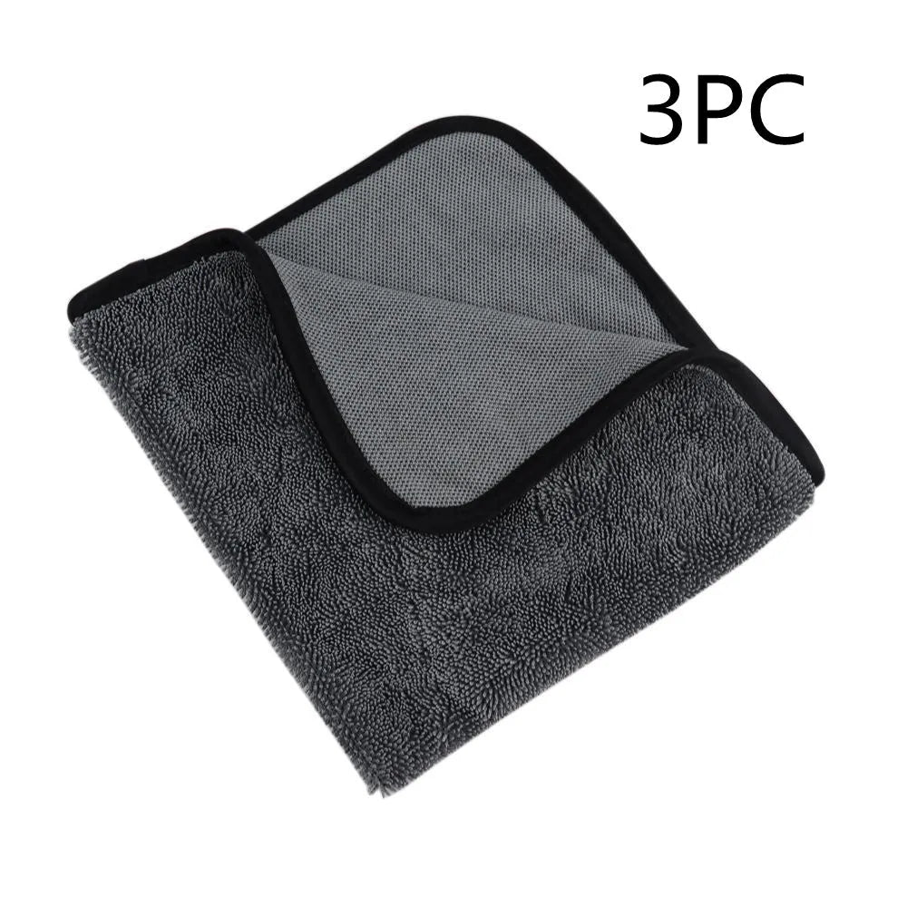 Grey 40cm by 40cm microfibre car wash drying towel laid flat.