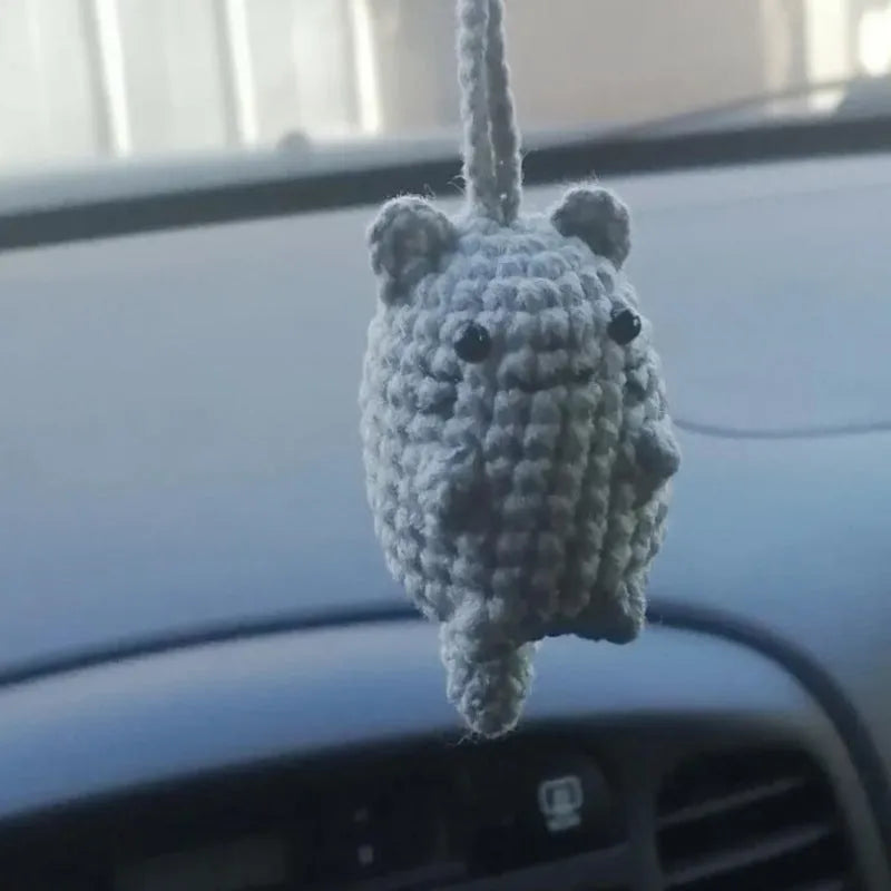 Plush hand-woven cartoon automobile hanging ornament for rear-view mirror decoration