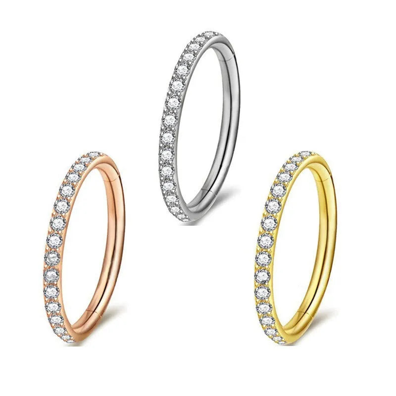 Stainless steel seamless nose ring with diamond front in multiple gauge and colour options
