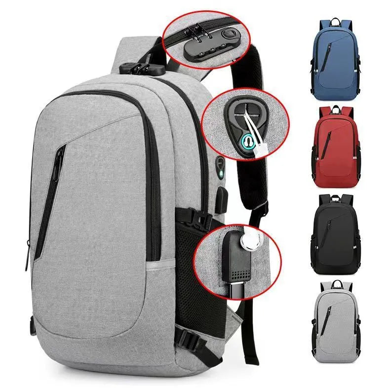 Men's Oxford cloth computer backpack in solid colour with street trend style.