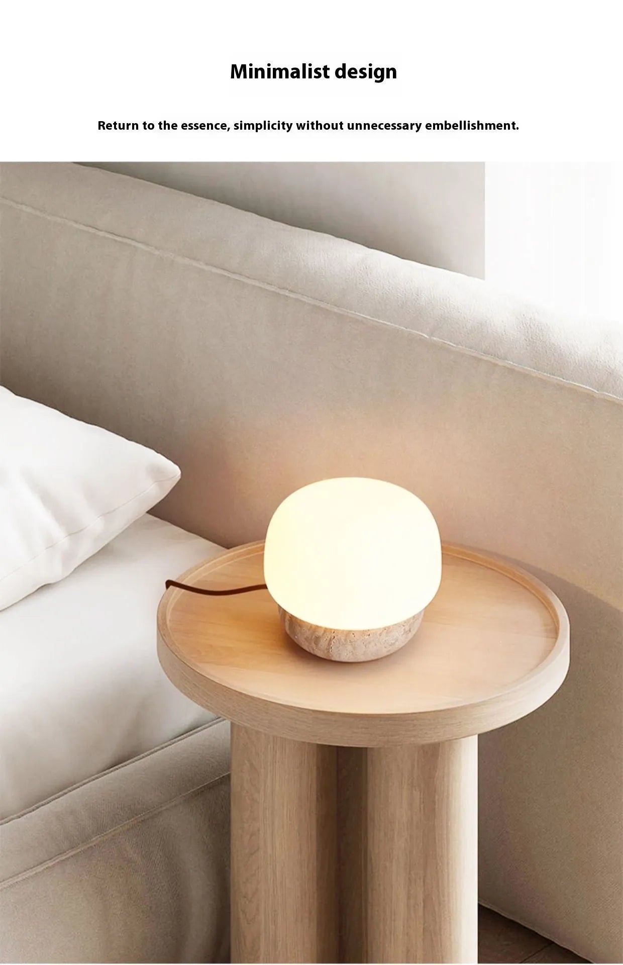Cream coloured retro style bedside lamp with a button switch, measuring 18cm by 17cm.
