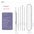 Four silver metal acne needles with ultra-fine pointed tips for skincare treatment.