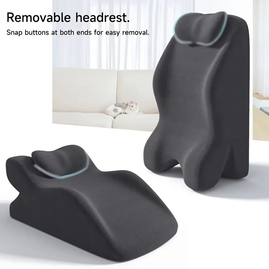 Ergonomic stomach sleeping pillow with contoured design in blue colour option