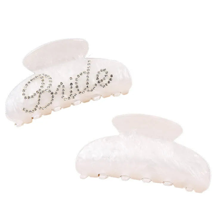10cm pink and white acrylic hair clip with multi-diamond shower design and double-sided drilling