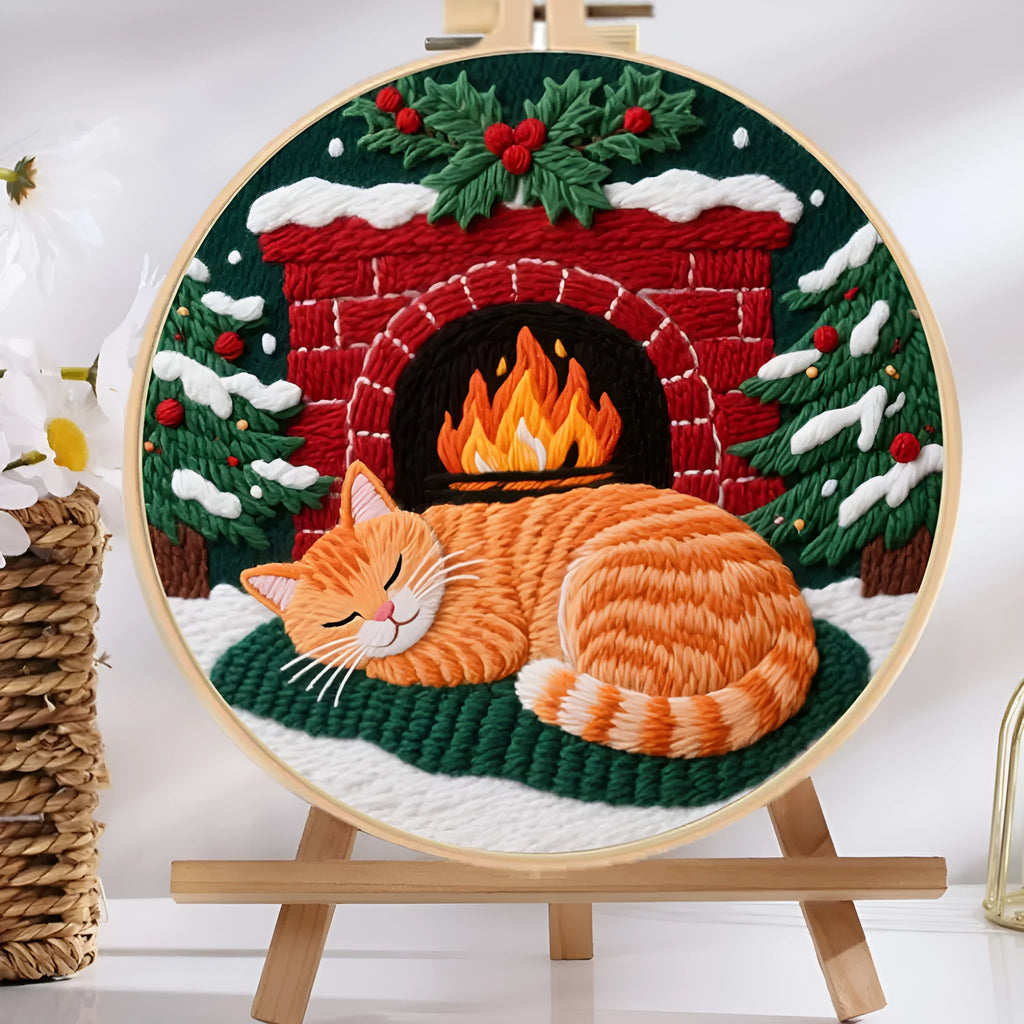 Embroidery kit with cotton linen fabric, 20cm imitation bamboo hoop, and scissors for autumn fruit design.
