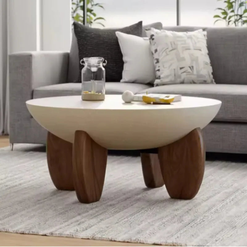 Solid wood white coffee table with height-adjustable feature and storage compartment