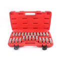 25-piece car terminal removal tool set with coloured keys in a black storage case for wire harness disassembly.
