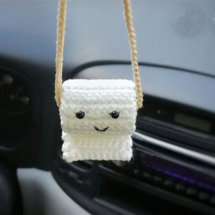 Plush hand-woven cartoon automobile hanging ornament for rear-view mirror decoration
