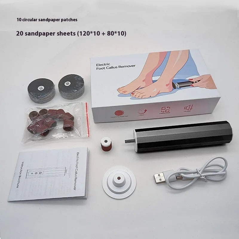Electric foot callus remover device with USB cable and sandpaper grinding wheels for pedicure care