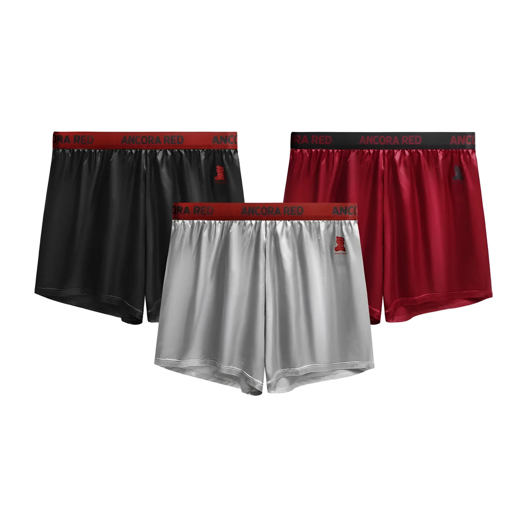 Solid colour men's knitted polyester boxer briefs on a white background showing mid-waist fit