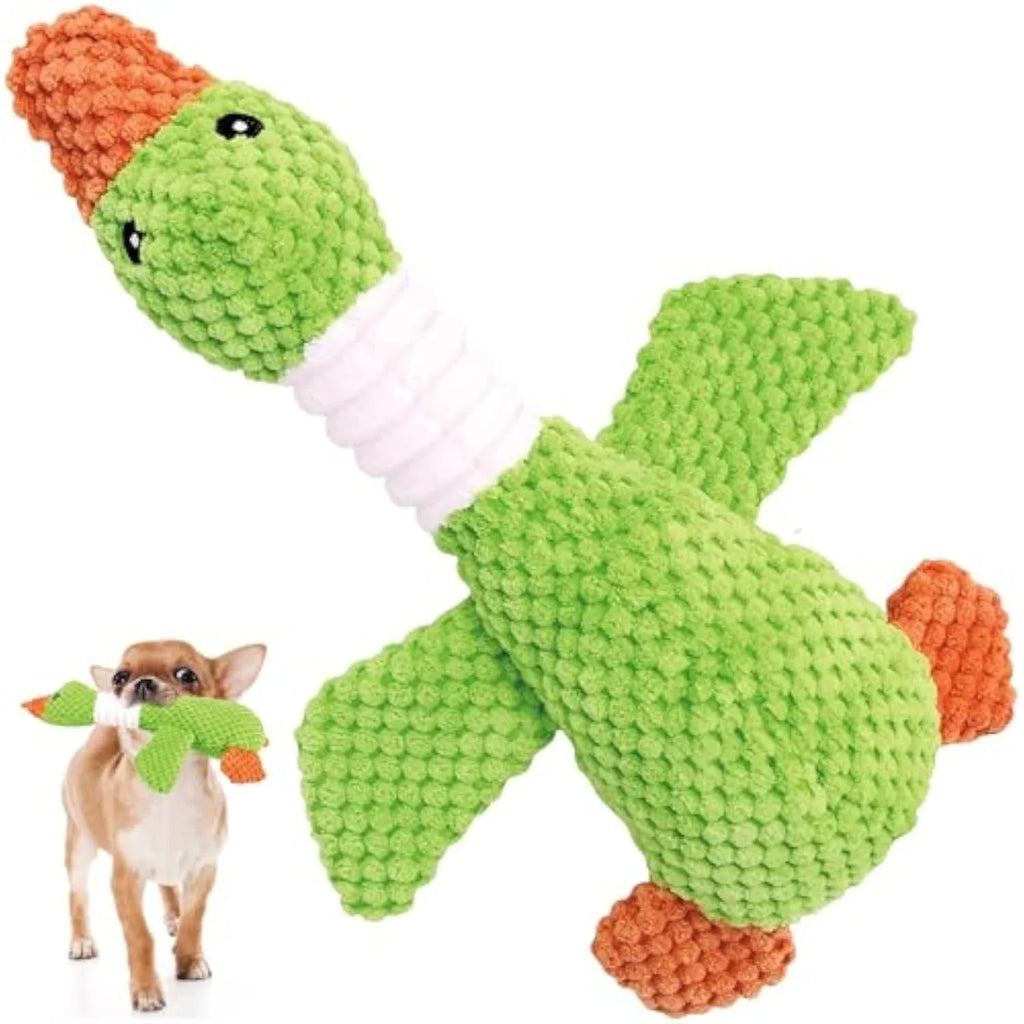 Blue duck-shaped dog plush toy with squeakers, 33cm long pineapple cotton chew toy
