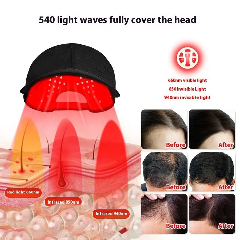 Black infrared duckbill cap with 180 LED red lights for hair growth therapy