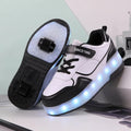 Charging flash rollerskates with LED lights in pink, white, black or purple with two or four wheels