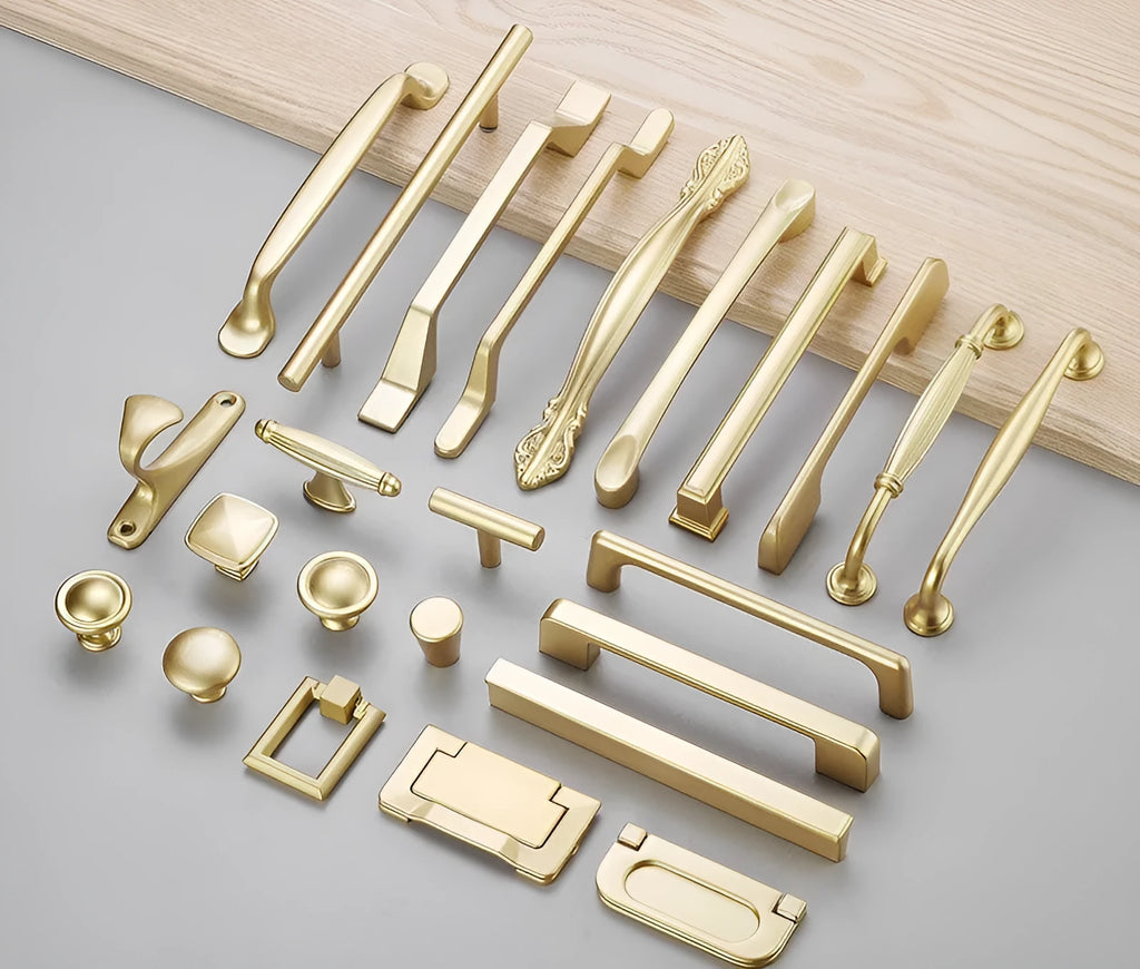 Gold modern T-shape aluminium cabinet handle for single-hole installation
