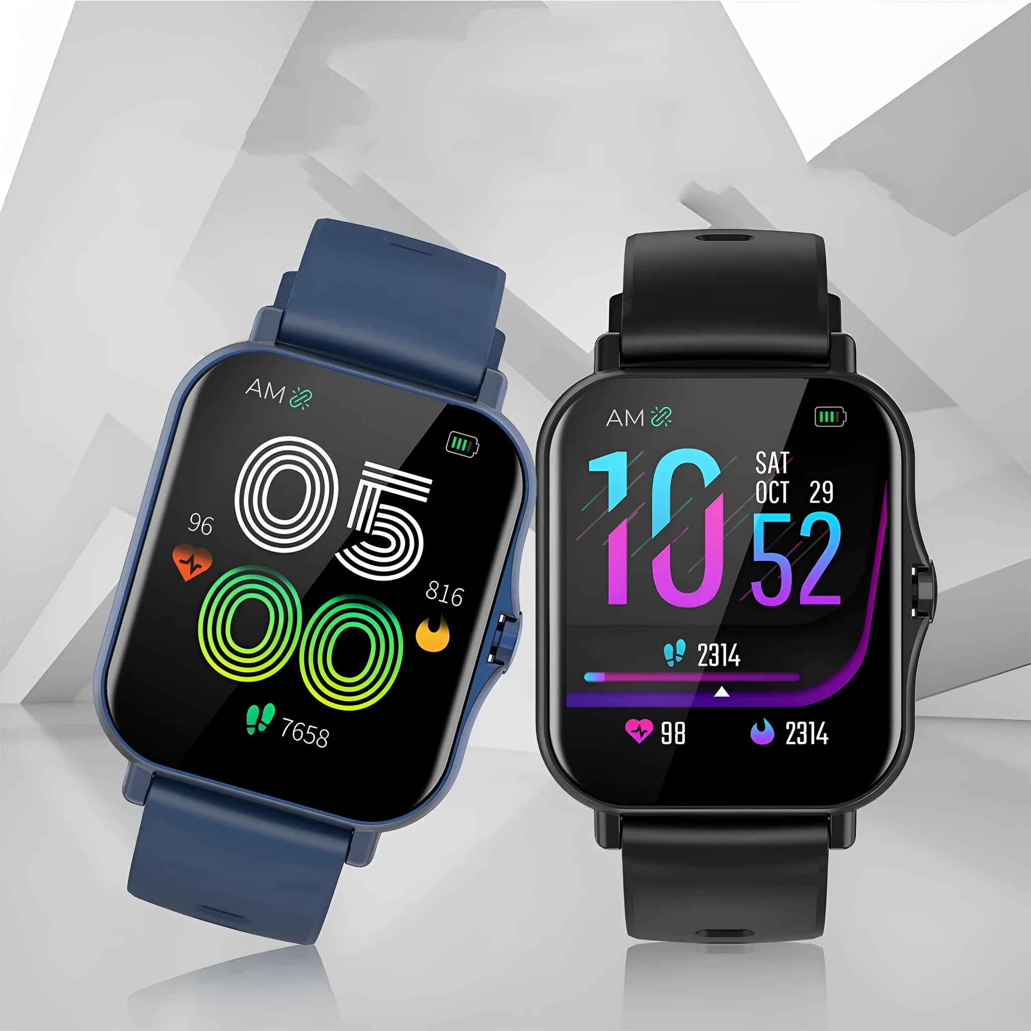 Smart watch with curved touch screen showing heart rate display on wrist.