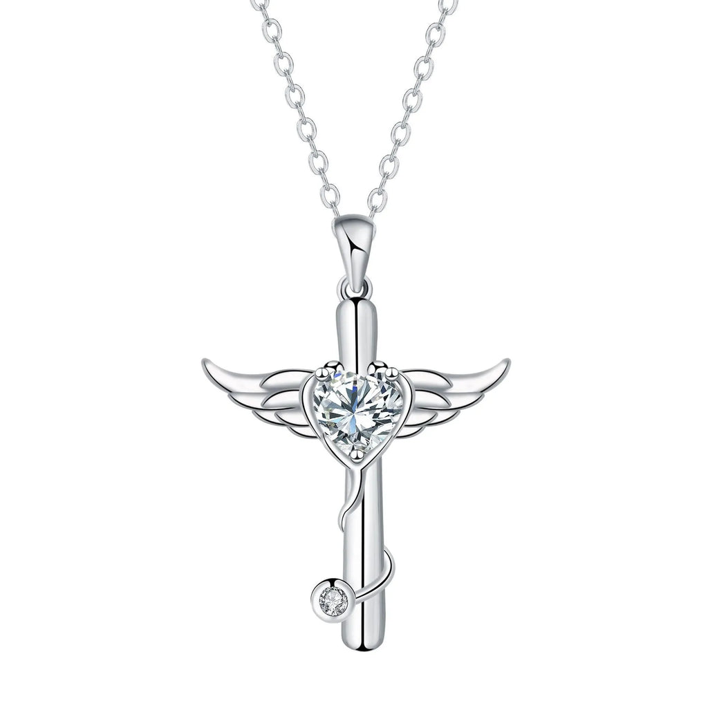 Personality wings cross stethoscope necklace in electroplated copper with red or white diamond finish