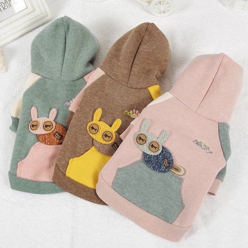Brown cotton pet sweatshirt for a dog, showing sizes XS to 2XL available.