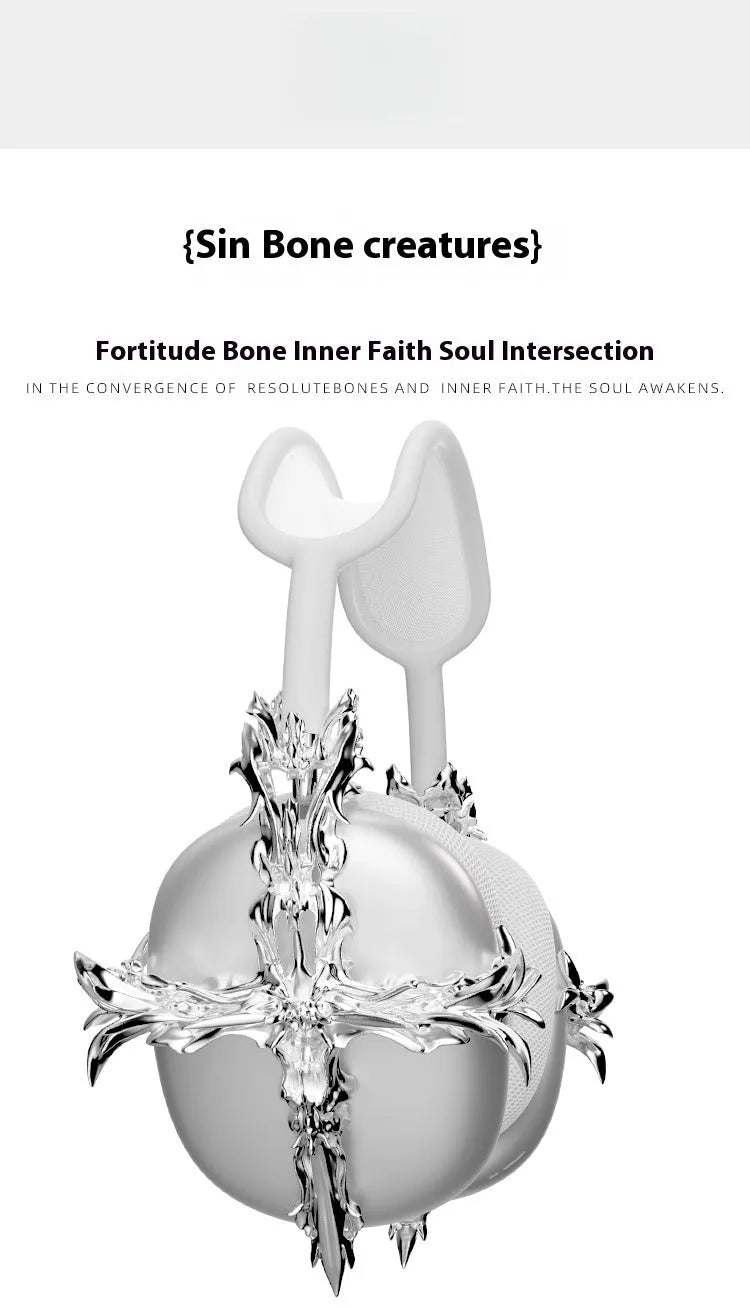 Gothic cross design hard resin cover for Apple AirPods Max headphones in silver colour