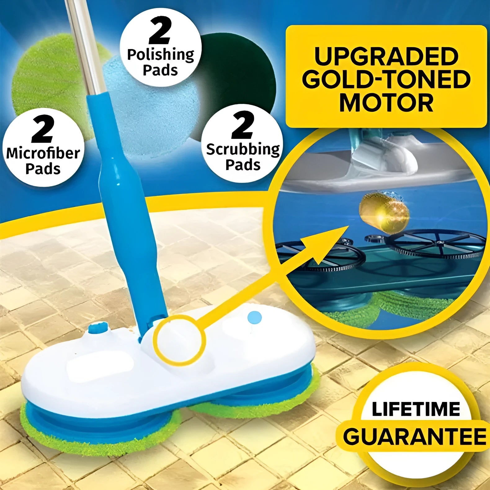 Wireless electric floor mop with handheld charging unit and washable microfiber cloths