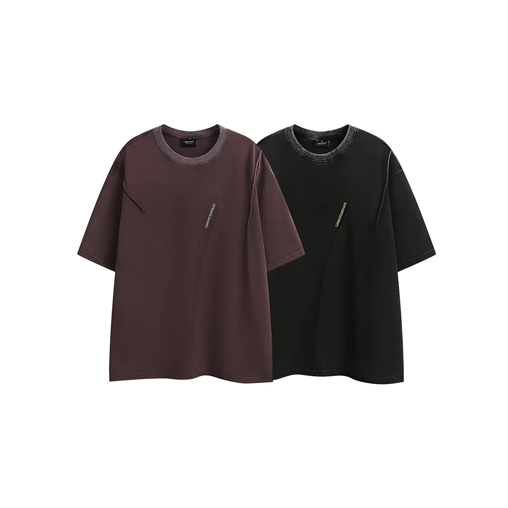 Men's loose fit embroidered cotton T-shirt in black or purple with short sleeves