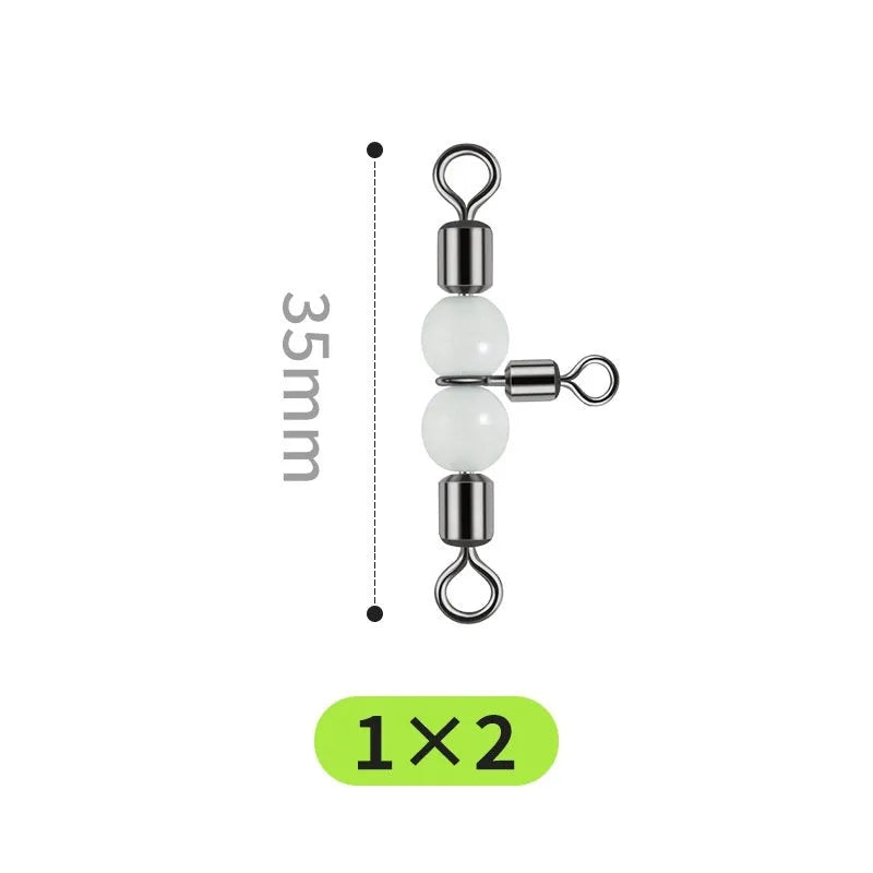 Copper luminous three-fork swivel fishing beads with eight-ring T-type balance construction