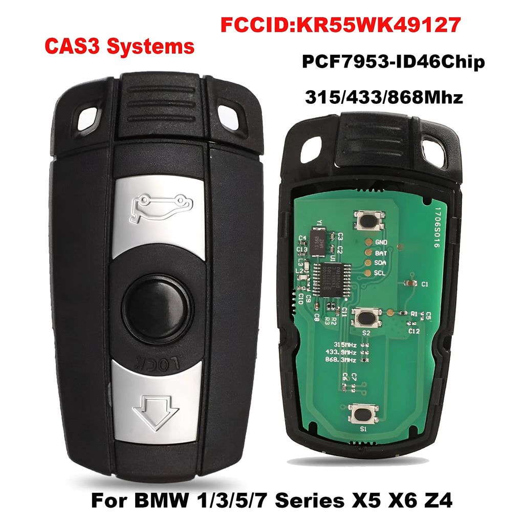 BMW CAS3 semi-intelligent three-button remote car key fob replacement.